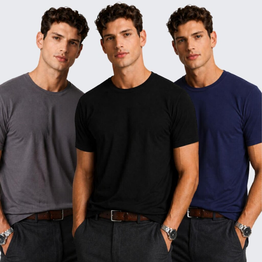 Kit 3 Camieta Básica Masculina Manga Curta Algodão Premium