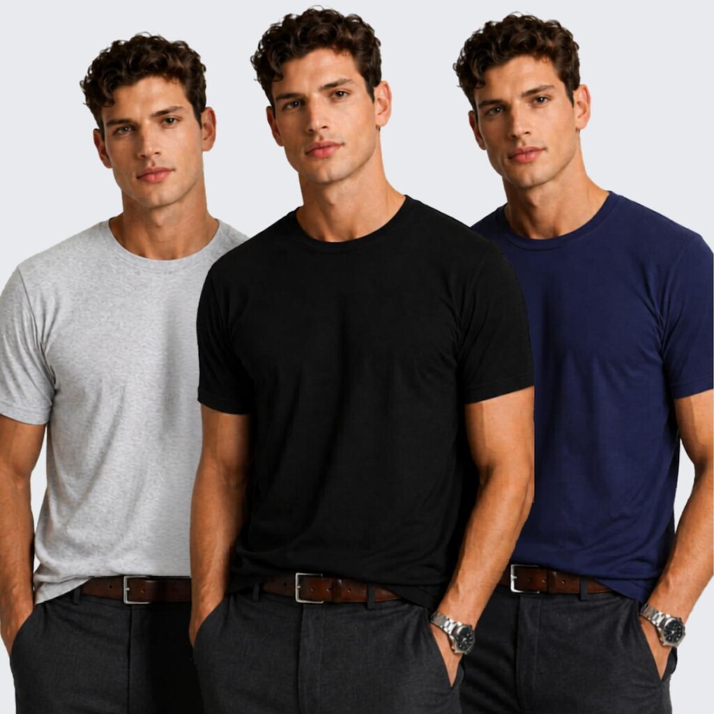 Kit 3 Camieta Básica Masculina Manga Curta Algodão Premium