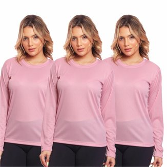 Kit 3 Camisa Feminina Camiseta Térmica Proteção Solar Uv .