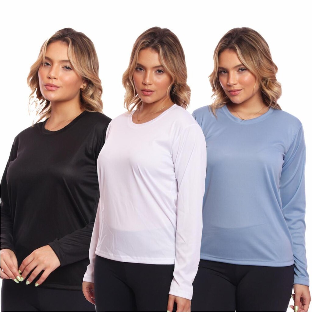 Kit 3 Camisa Feminina Camiseta Térmica Proteção Solar Uv .