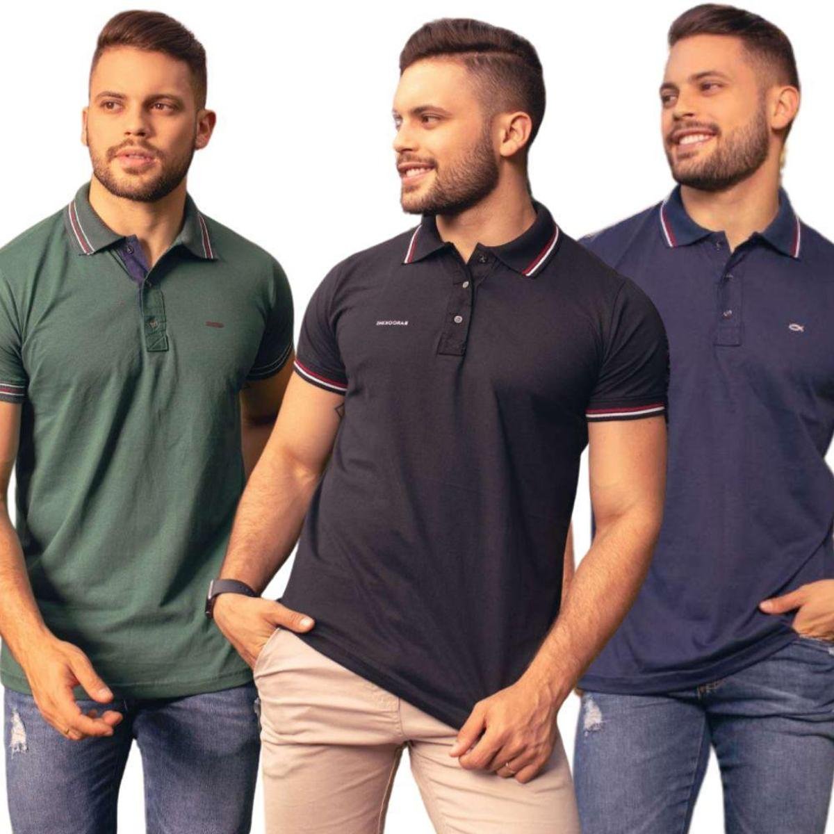 Kit 3 Camisa gola polo homem alfa lisa punho manga atacado Menor preço em Kit 3 Camisa gola polo homem alfa lisa punho manga atacado