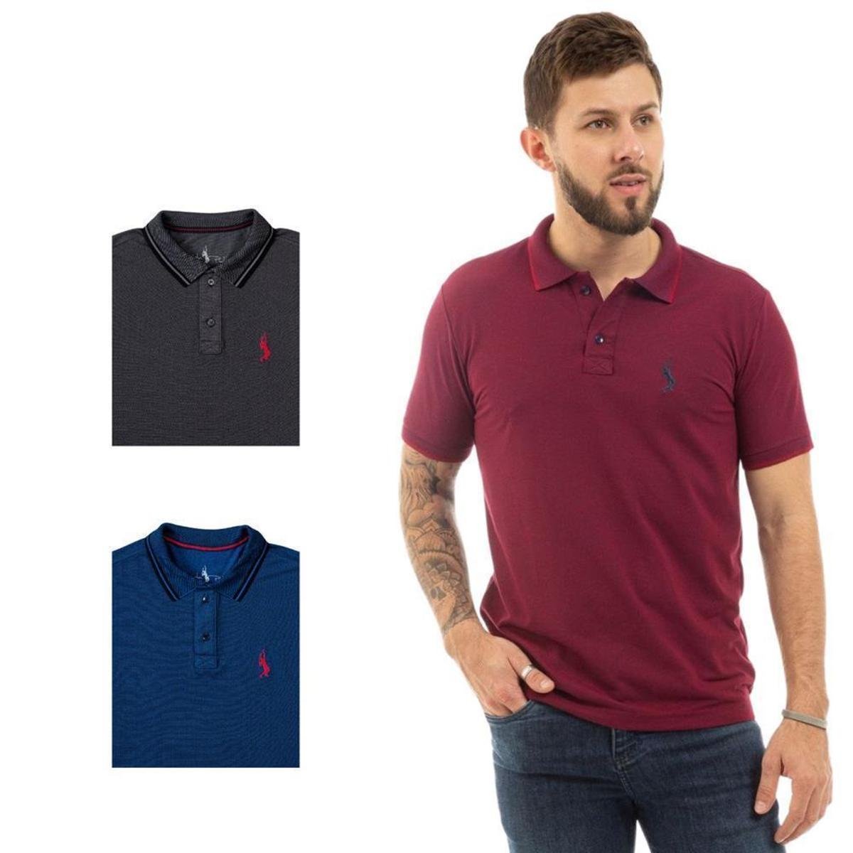 Kit 3 Camisa Gola Polo Masculina Piquet Casual Conforto Reta Menor preço em Kit 3 Camisa Gola Polo Masculina Piquet Casual Conforto Reta