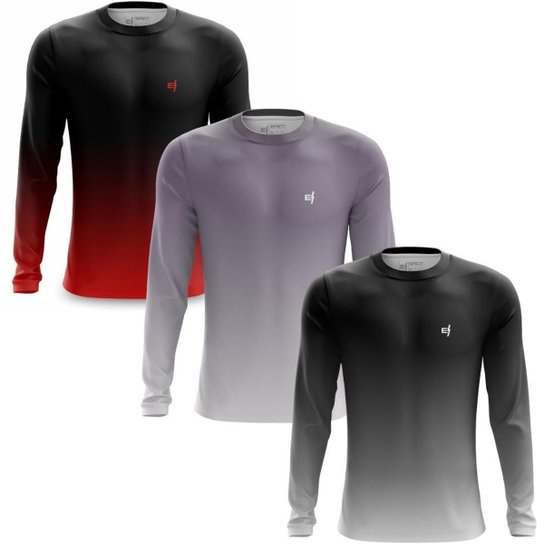 Kit 3 Camisa Masculina Manga Longa Treino Camiseta Proteção UV Estilo Proteção Fitness Bike - Cinza Menor preço em Kit 3 Camisa Masculina Manga Longa Treino Camiseta Proteção UV Estilo Proteção Fitness Bike - Cinza