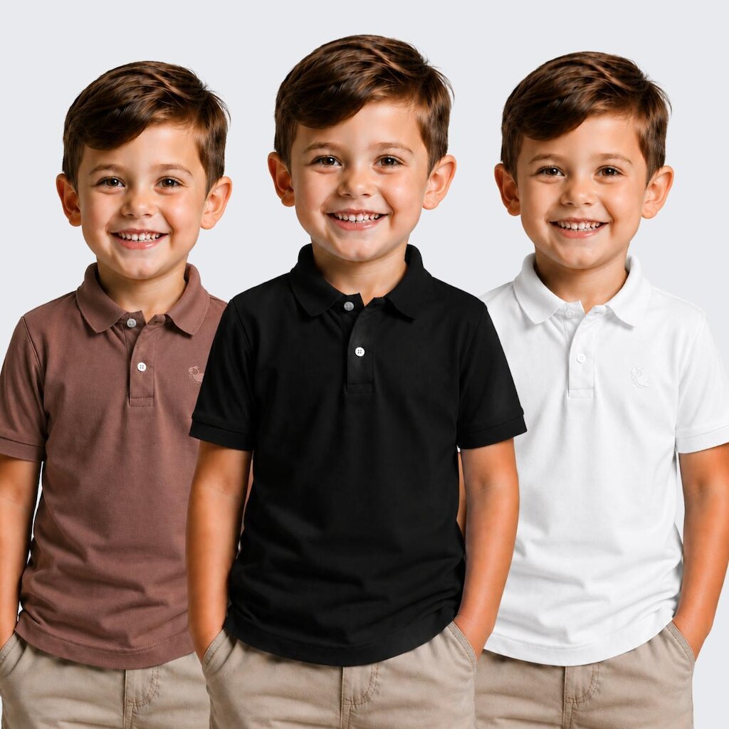 Kit 3 Camisa Polo Infantil Menino Piquet