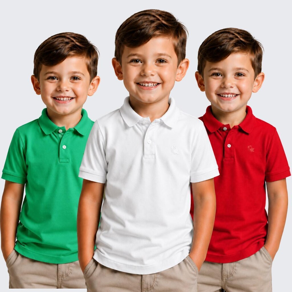 Kit 3 Camisa Polo Infantil Menino Piquet