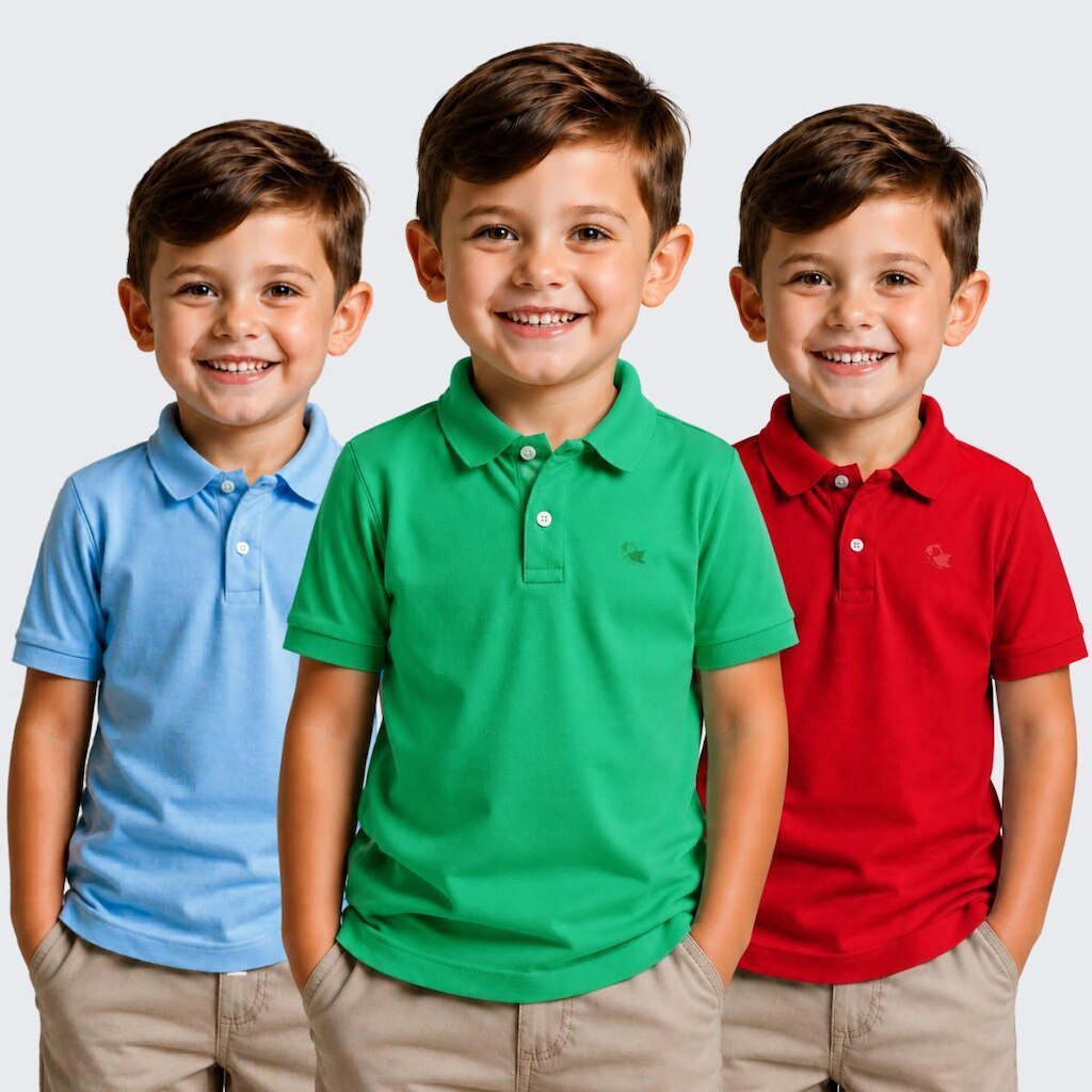 Kit 3 Camisa Polo Infantil Menino Piquet