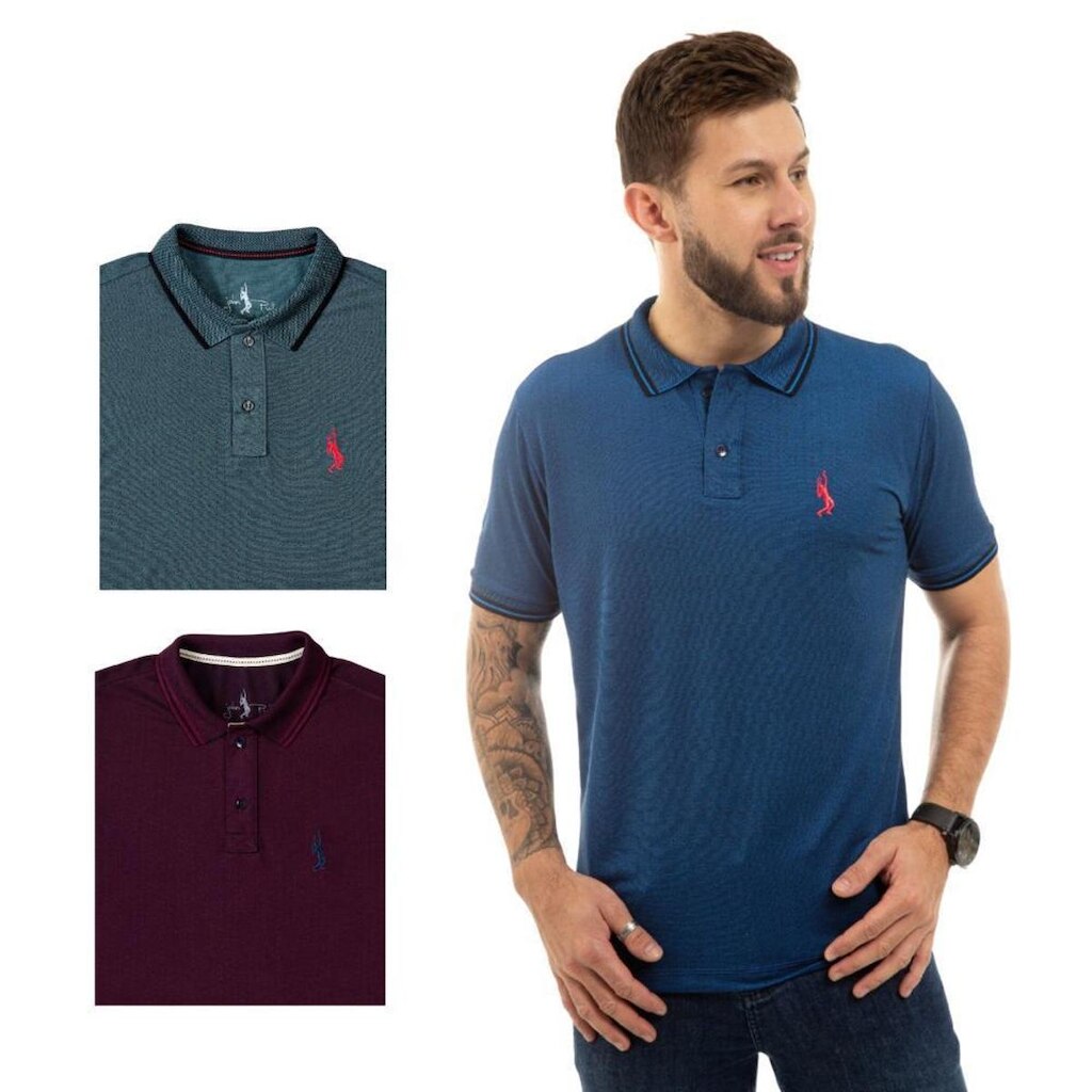 Kit 3 Camisa Polo Masculina Slim Piquet Algodão Ocasiões