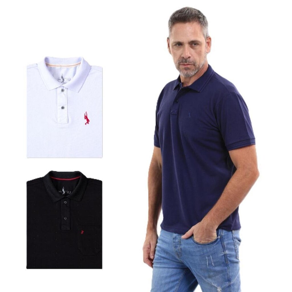 Kit 3 Camisa Polo Masculina Slim Piquet Algodão Ocasiões