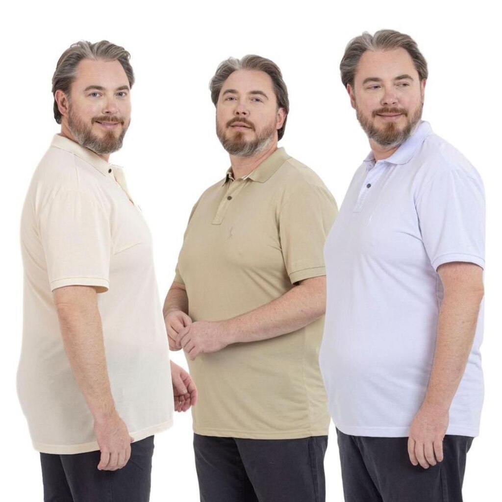 Kit 3 Camisa Polo Plus Masculina Piquet Dia a Dia