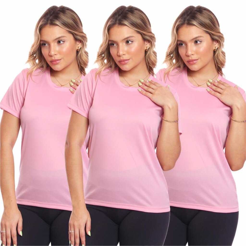 Kit 3 Camisas Academia Esportiva Com Proteção Uv Feminina