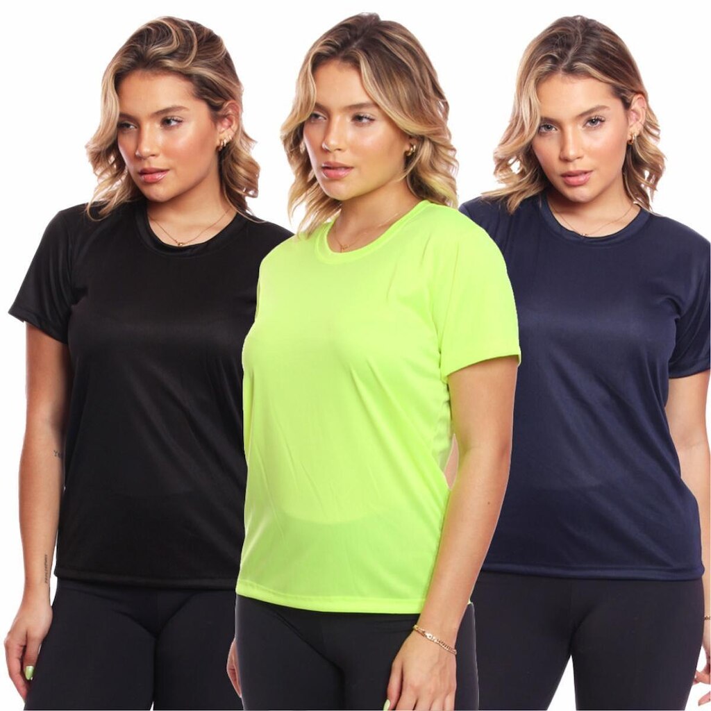 Kit 3 Camisas Academia Esportiva Com Proteção Uv Feminina