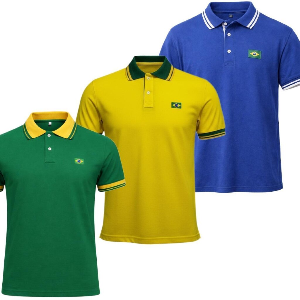 Kit 3 Camisas Brasil Polo Piquet - Masculino