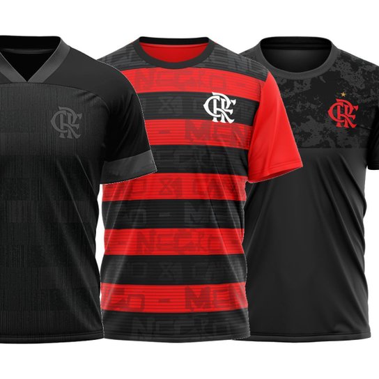 Kit 3 Camisas Do Flamengo Oficial Licenciado - Preto+Vermelho Menor preço em Kit 3 Camisas Do Flamengo Oficial Licenciado - Preto+Vermelho