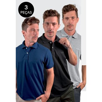 Kit 3 Camisas Gola Polo La'Oase Piquet , e Cinza Manga Curta Masculino