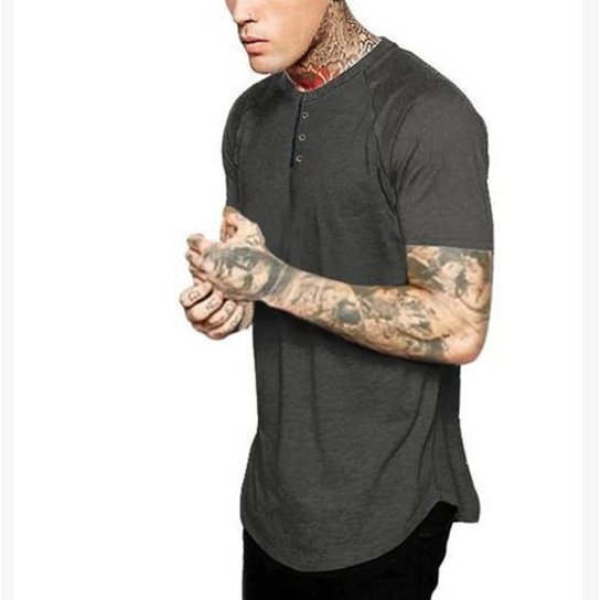Kit 3 Camisas Henley Gola Portuguesa Oversized Redonda - Mescla Escuro Menor preço em Kit 3 Camisas Henley Gola Portuguesa Oversized Redonda - Mescla Escuro