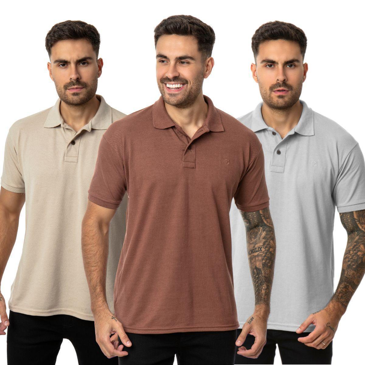 KIT 3 Camisas Polo Masculina Piquet Menor preço em KIT 3 Camisas Polo Masculina Piquet