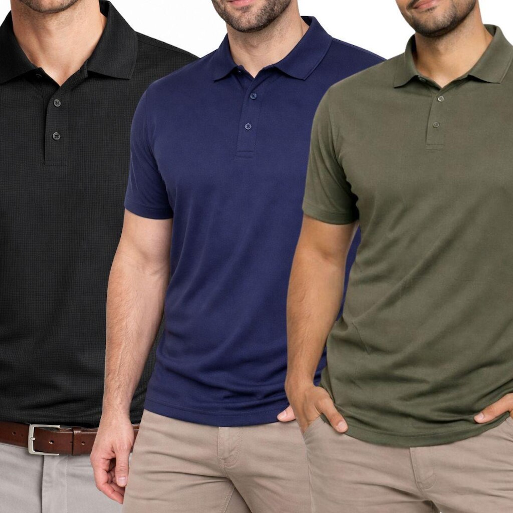 Kit 3 Camisas Polo Poliamida Masculina Básica Premium