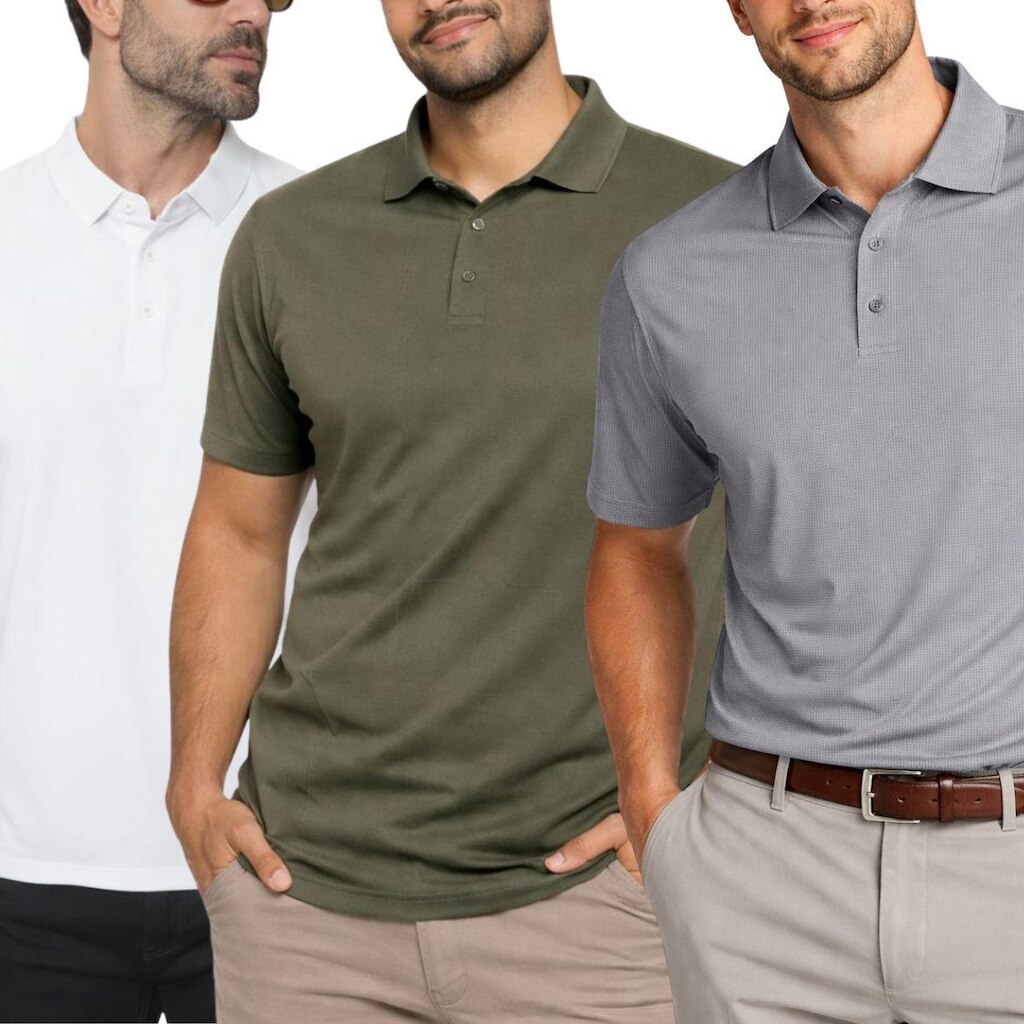 Kit 3 Camisas Polo Poliamida Masculina Básica Premium