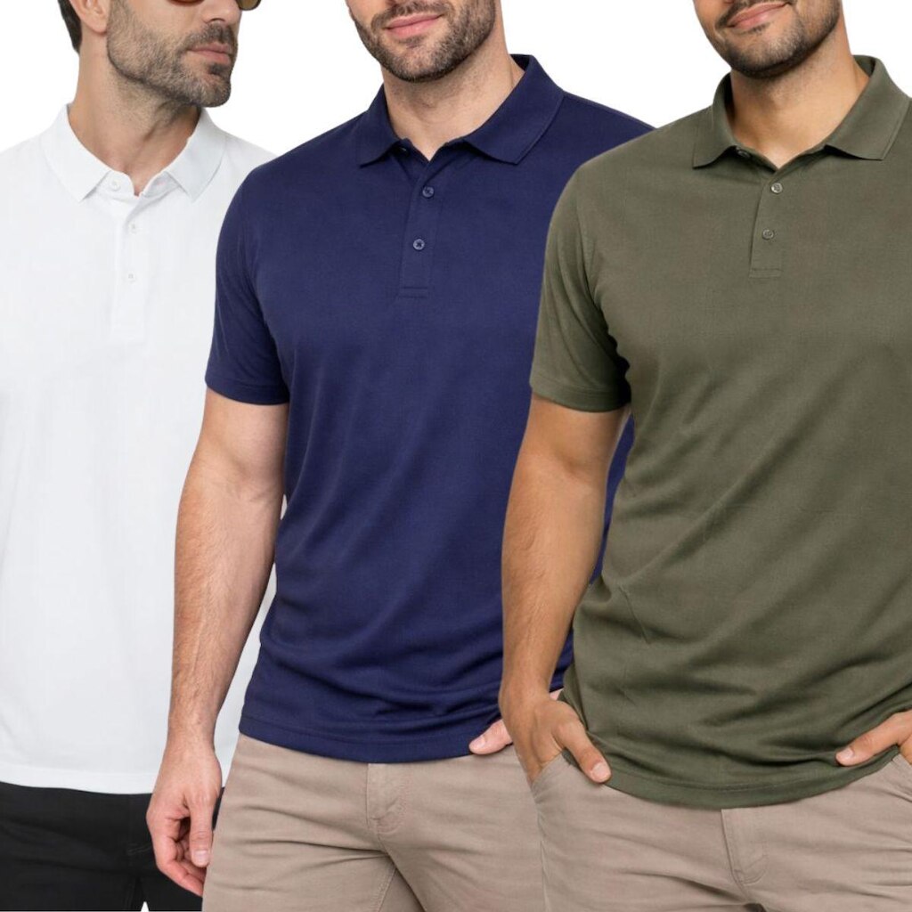 Kit 3 Camisas Polo Poliamida Masculina Básica Premium