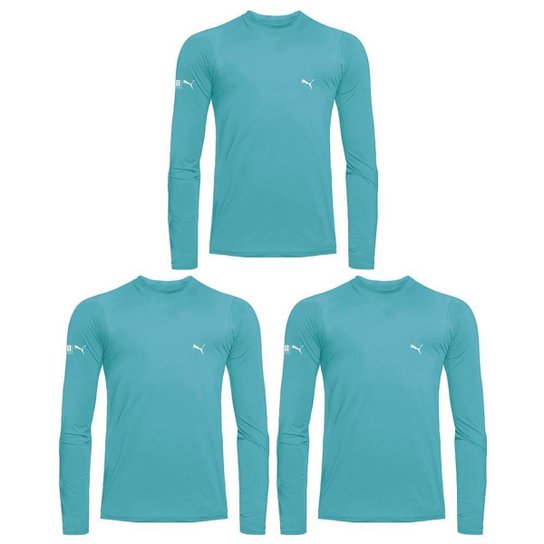 Kit 3 Camisas Térmicas Puma UV50+ Manga Longa Inf - Azul Menor preço em Kit 3 Camisas Térmicas Puma UV50+ Manga Longa Inf - Azul