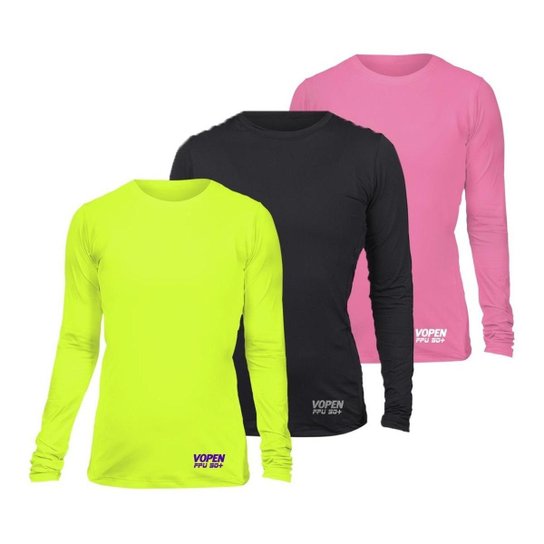 Kit 3 Camiseta Blusa Feminina Proteção Solar Fpu50+ - Rosa Menor preço em Kit 3 Camiseta Blusa Feminina Proteção Solar Fpu50+ - Rosa