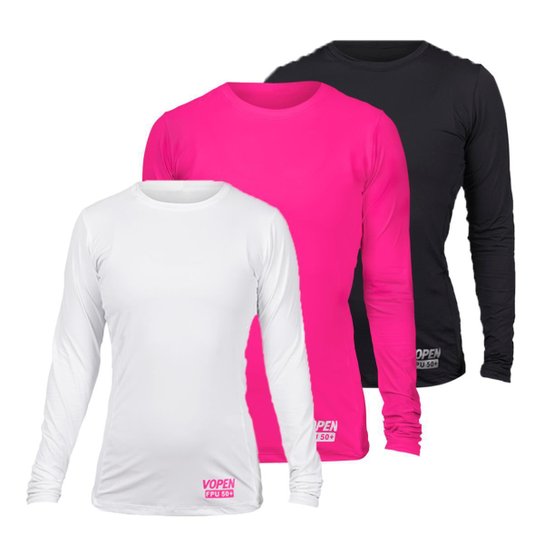 Kit 3 Camiseta Blusa Proteção Solar Feminina Manga Longa - Preto Menor preço em Kit 3 Camiseta Blusa Proteção Solar Feminina Manga Longa - Preto