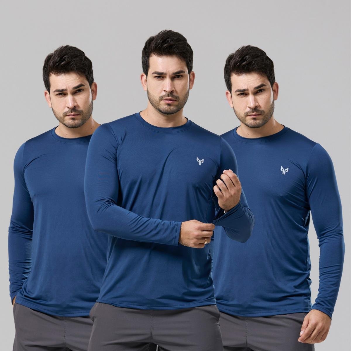 Kit 3 Camiseta Camisa Térmica Segunda Pele Manga Longa Proteção Solar UV 50+ Termica Masculina Menor preço em Kit 3 Camiseta Camisa Térmica Segunda Pele Manga Longa Proteção Solar UV 50+ Termica Masculina