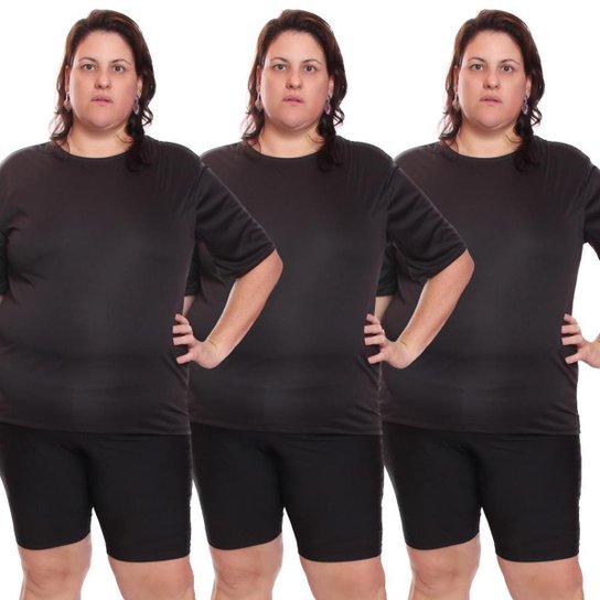 Kit 3 Camiseta Feminina Plus Size Manga Curta Dry Lisa Proteção Solar UV Térmica Treino Camisetas - Preto Menor preço em Kit 3 Camiseta Feminina Plus Size Manga Curta Dry Lisa Proteção Solar UV Térmica Treino Camisetas - Preto