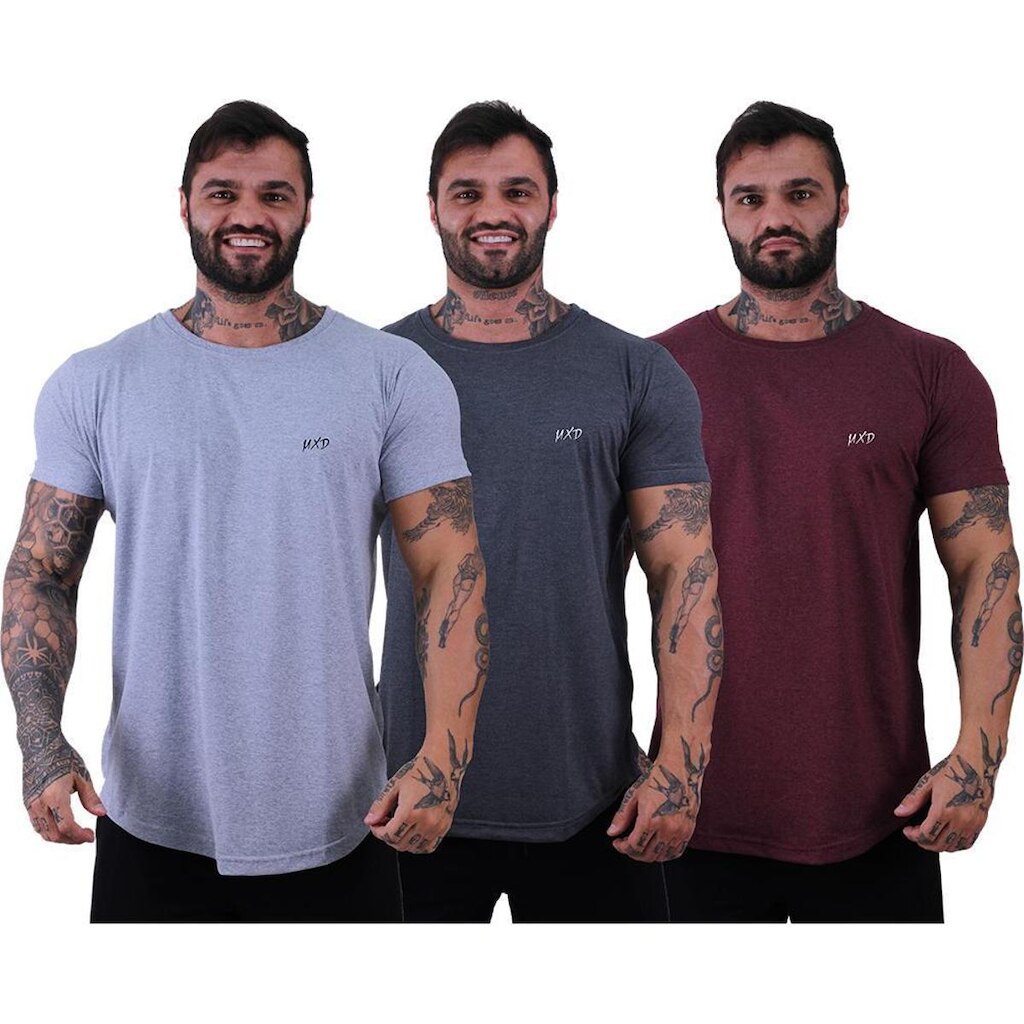 Kit 3 Camiseta Longline Masculina Estilo Básico MXD Grife
