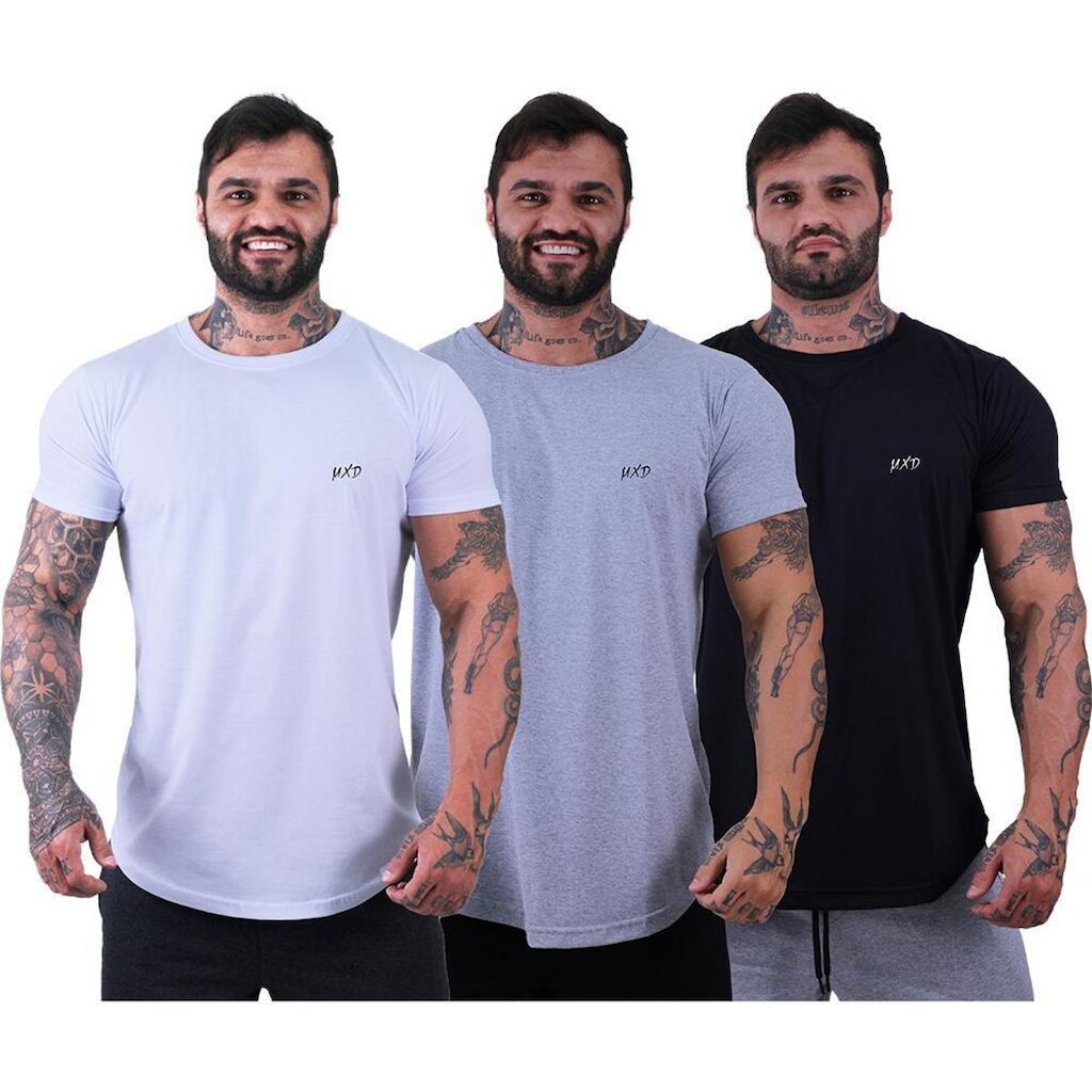 Kit 3 Camiseta Longline Masculina Estilo Básico MXD Grife