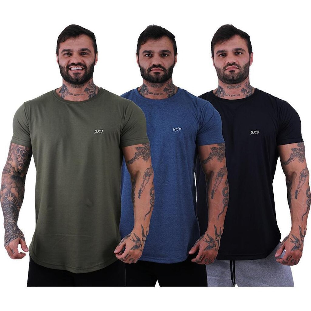 Kit 3 Camiseta Longline Masculina Estilo Básico MXD Grife