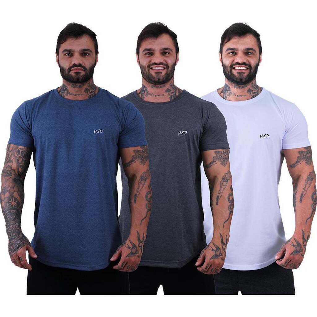 Kit 3 Camiseta Longline Masculina Estilo Básico MXD Grife
