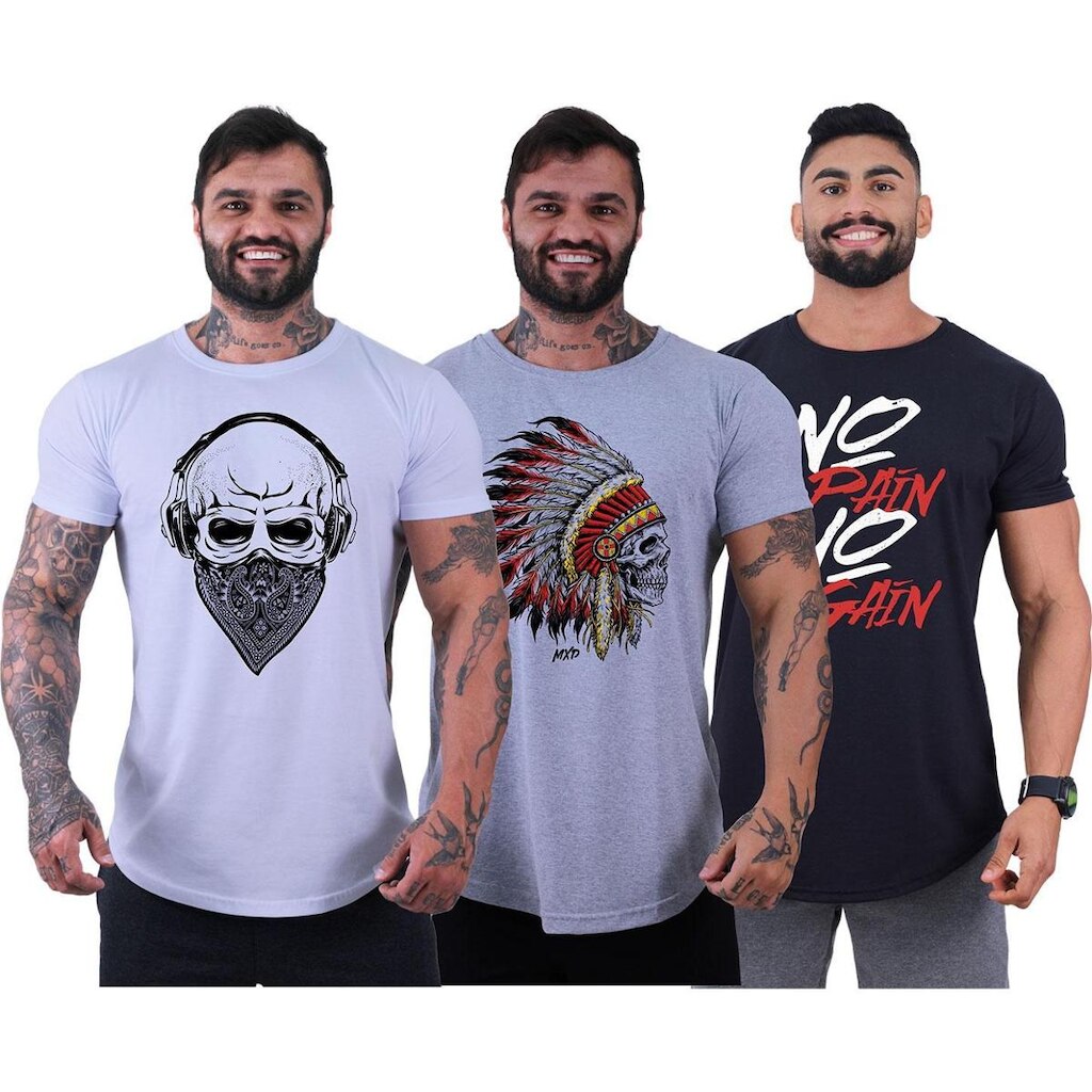 Kit 3 Camiseta Longline MXD Conceito Estampada Brasil Pátria Bandeira