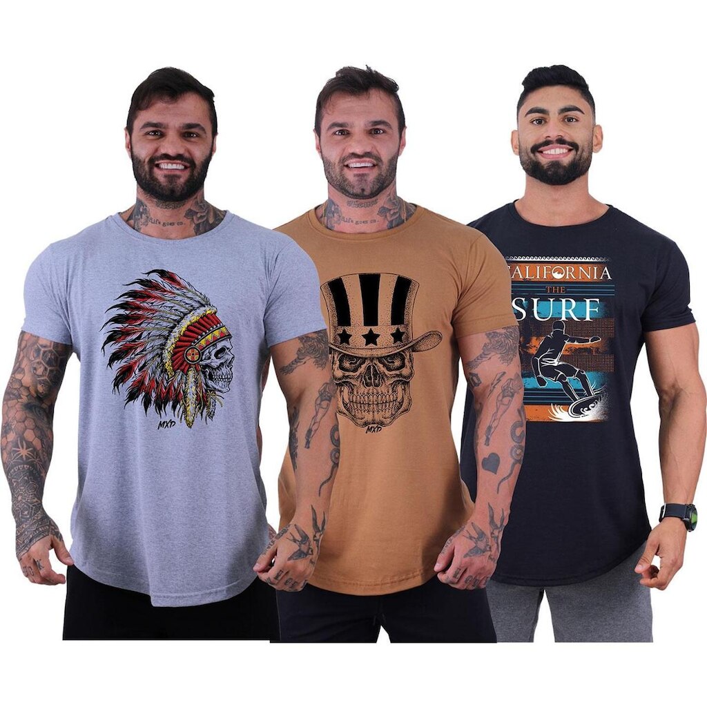 Kit 3 Camiseta Longline MXD Conceito Estampada Brasil Pátria Bandeira