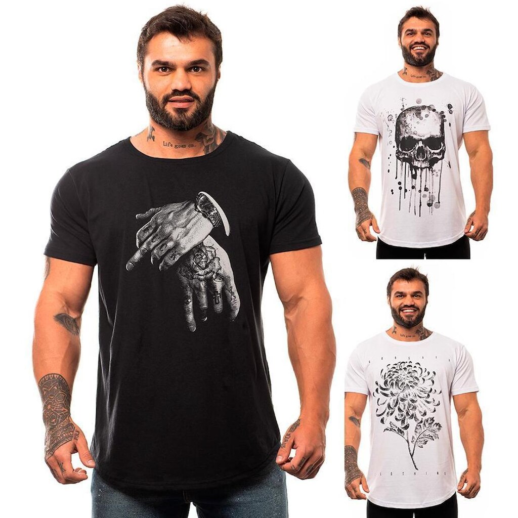 Kit 3 Camiseta Longline MXD Conceito Estampada Premium