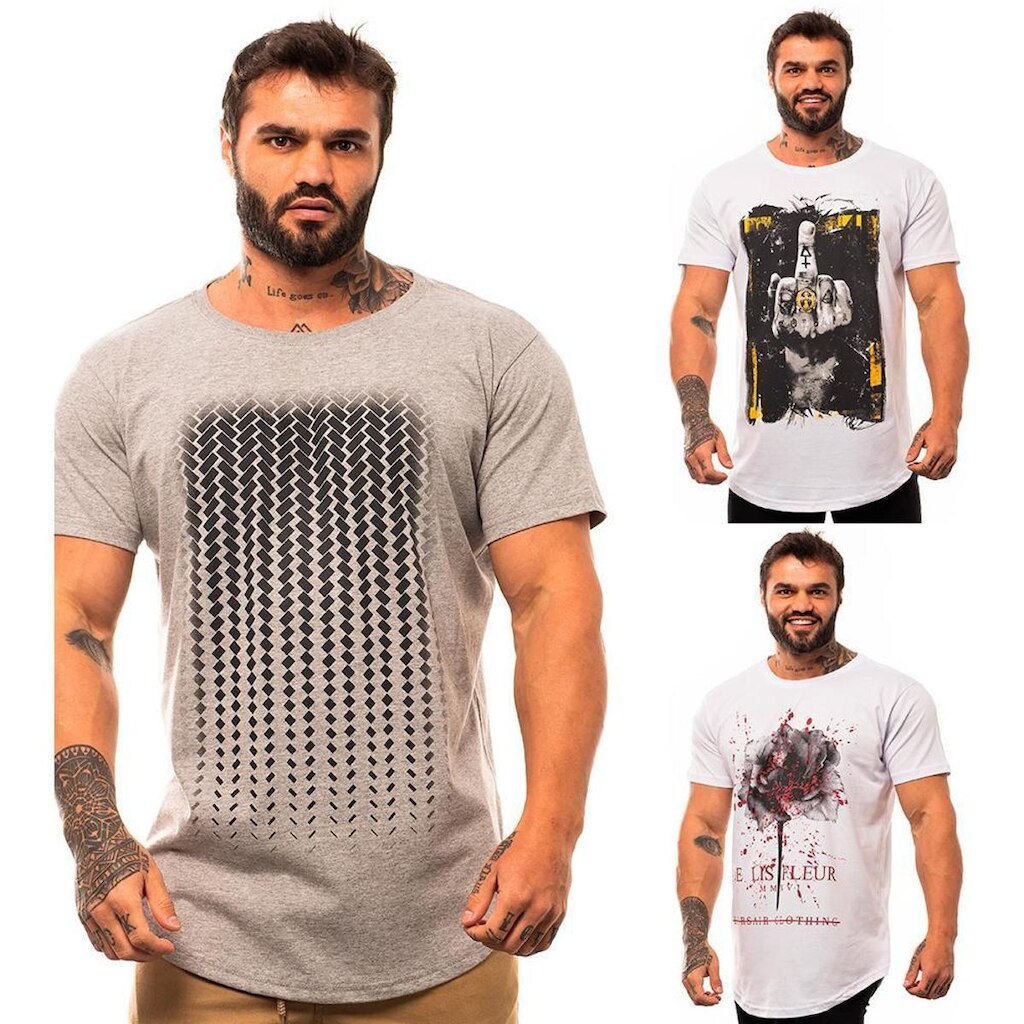 Kit 3 Camiseta Longline MXD Conceito Estampada Premium