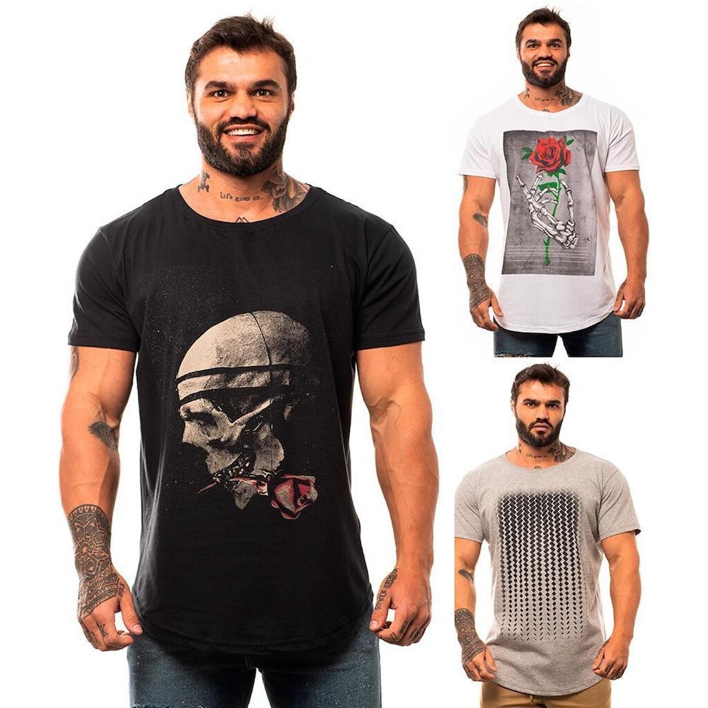 Kit 3 Camiseta Longline MXD Conceito Estampada Premium