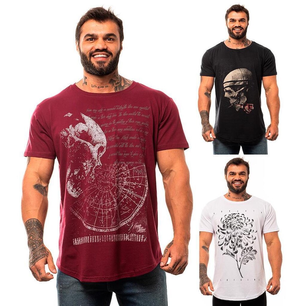 Kit 3 Camiseta Longline MXD Conceito Estampada Premium