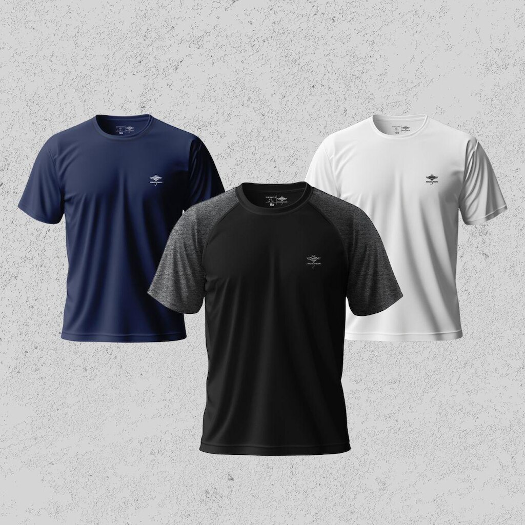 Kit 3 Camiseta Masculina Dry Manga Curta e Raglan Academia