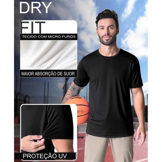 Kit 3 Camiseta Masculina Esportiva Dry Camisa Gola Redonda Lisa