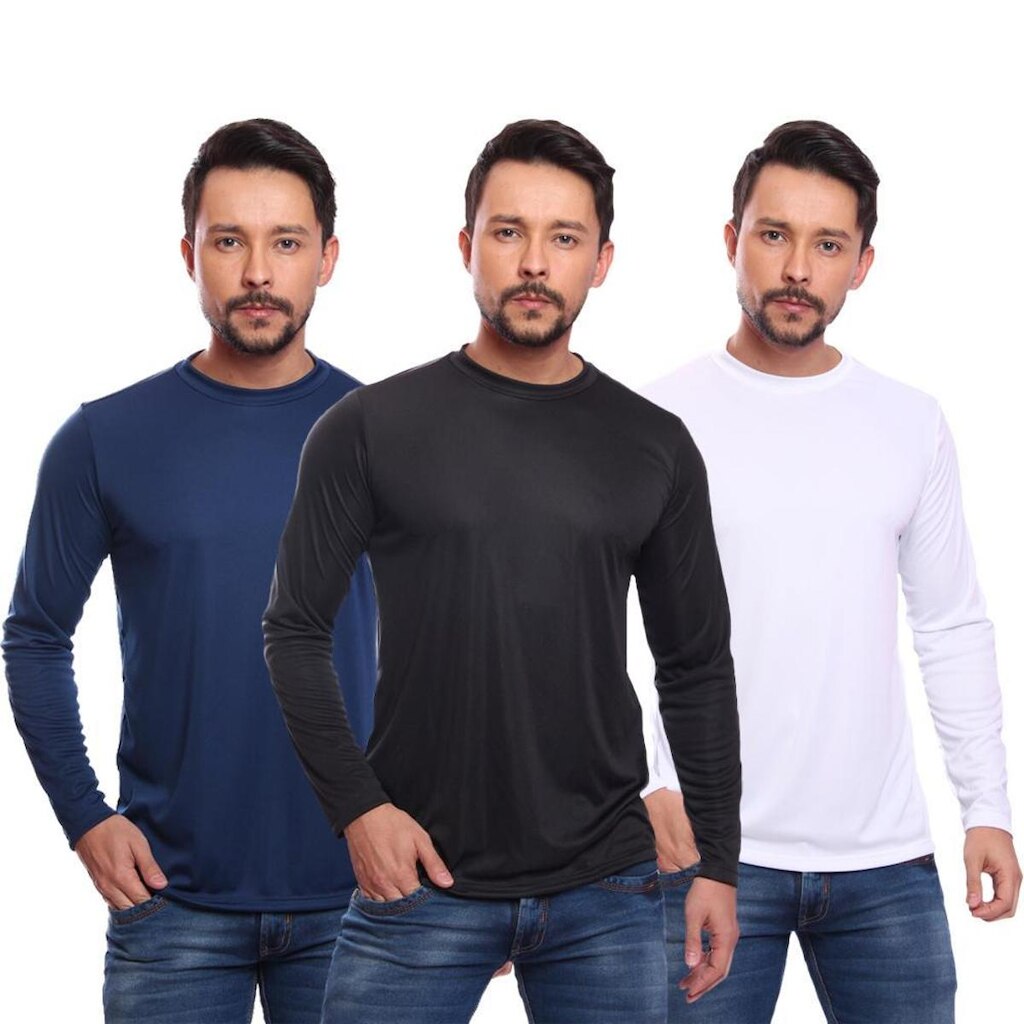 Kit 3 Camiseta Masculina Manga Longa Proteção Solar UV 50