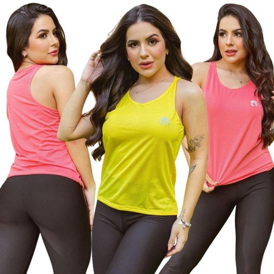 Kit 3 Camiseta Regata feminina respirável fitness dryfit - Sortido Menor preço em Kit 3 Camiseta Regata feminina respirável fitness dryfit - Sortido