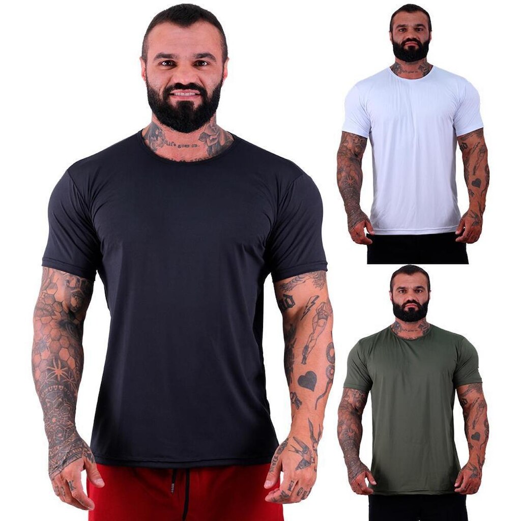 Kit 3 Camiseta Tradicional Mxd Conceito Dry Poliéster com Elastano Proteção Uv