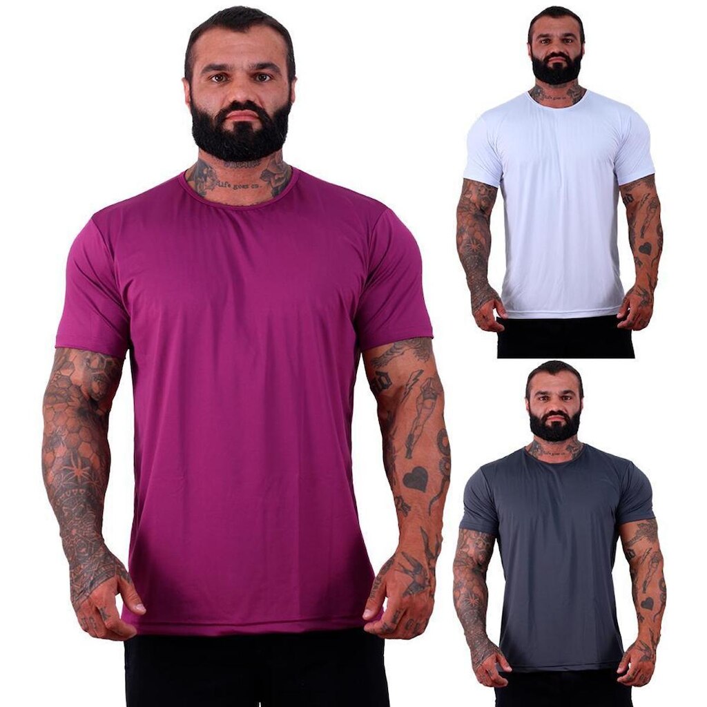 Kit 3 Camiseta Tradicional Mxd Conceito Dry Poliéster com Elastano Proteção Uv