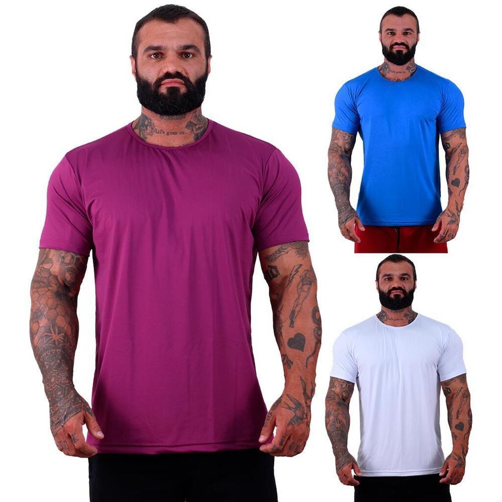 Kit 3 Camiseta Tradicional Mxd Conceito Dry Poliéster com Elastano Proteção Uv