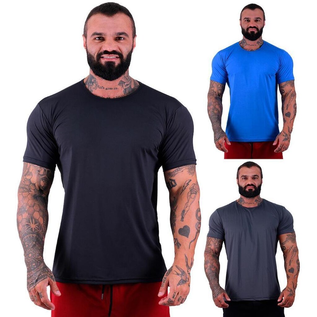 Kit 3 Camiseta Tradicional Mxd Conceito Dry Poliéster com Elastano Proteção Uv