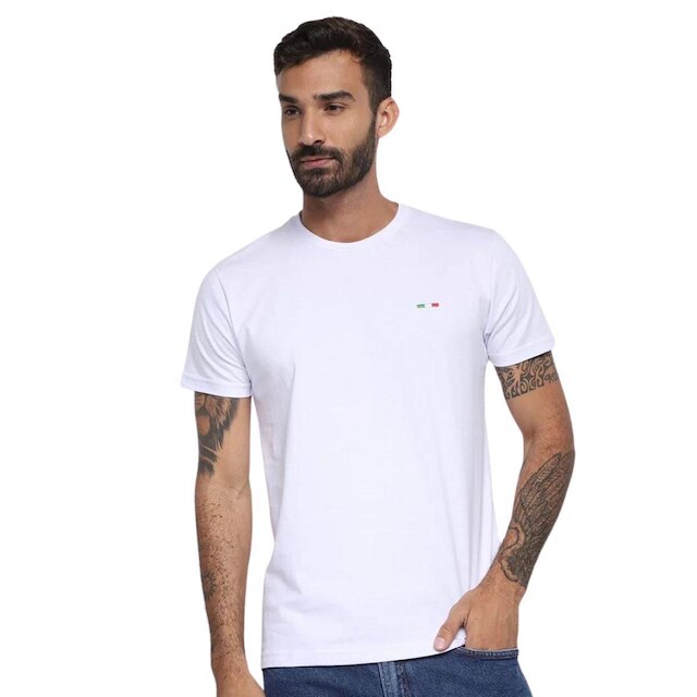 Kit 3 Camisetas Básicas com Bordado Algodão Itália Masculina