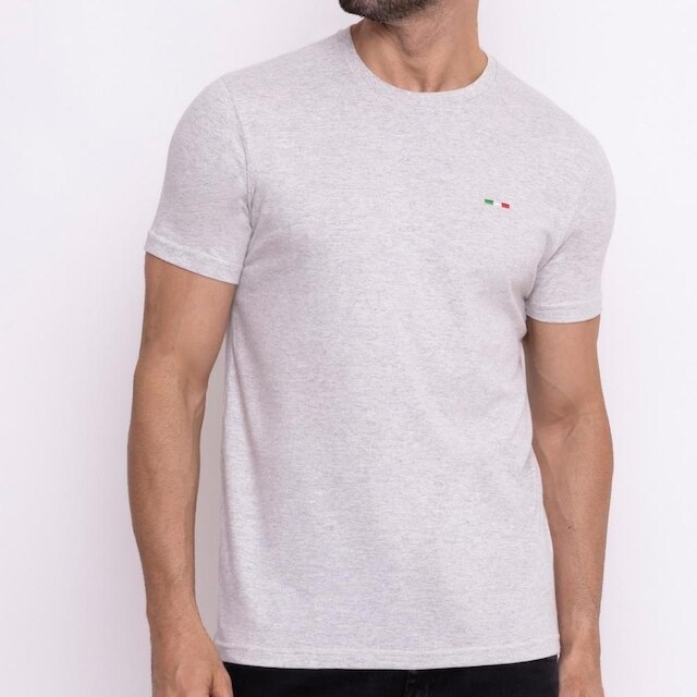 Kit 3 Camisetas Básicas com Bordado Algodão Itália Masculina