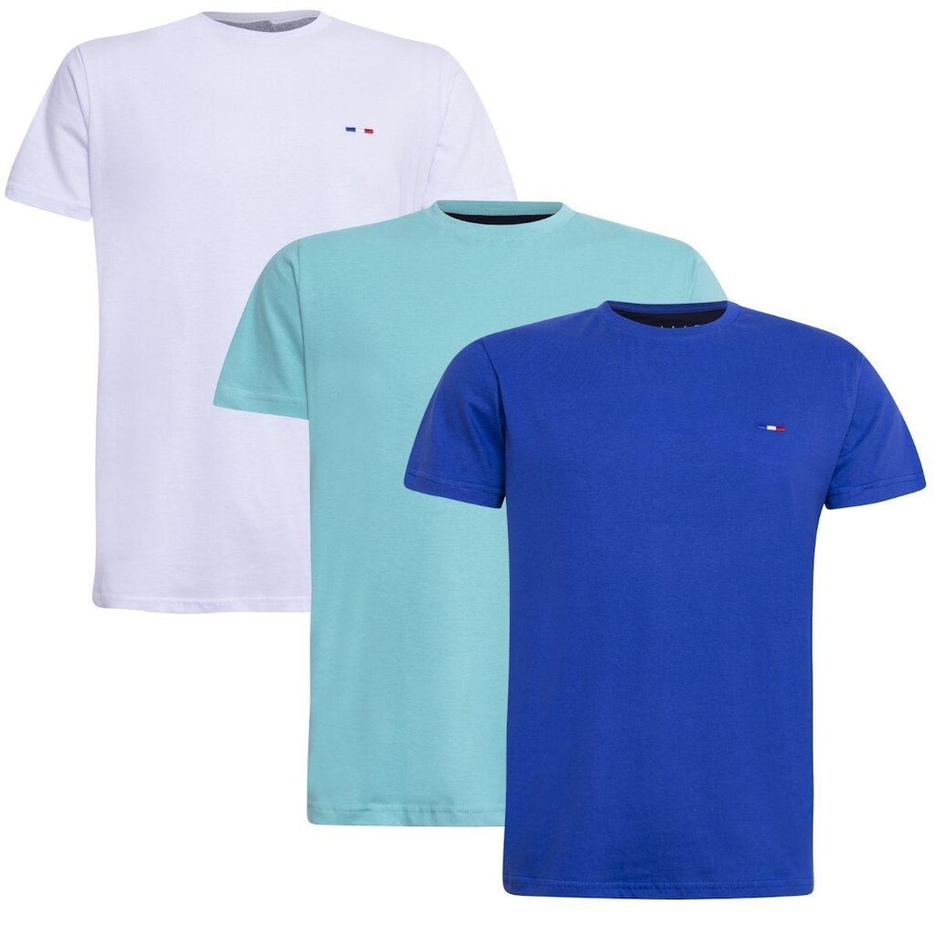 Kit 3 Camisetas Básicas em Algodão Premium no Estilo Clássico Bordado França Branco Royal Bebê