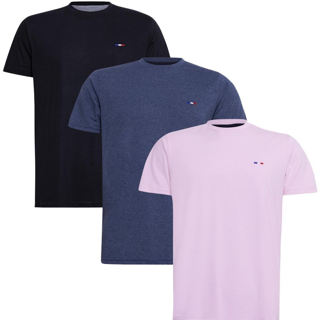 Kit 3 Camisetas Básicas em Algodão Premium no Estilo Clássico Bordado França Rosa Preto M Mescla